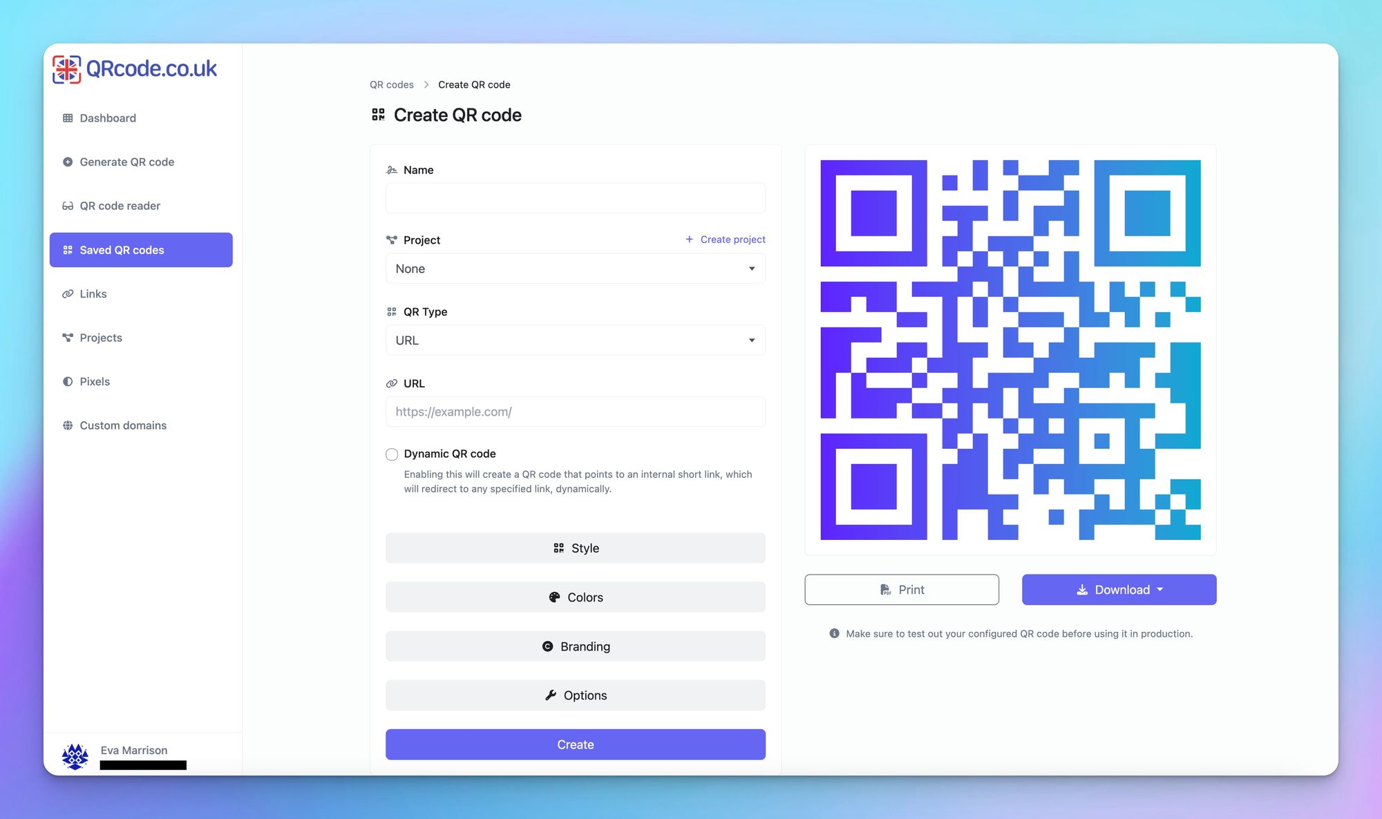 how to create dynamic qr with qrcode.co.uk
