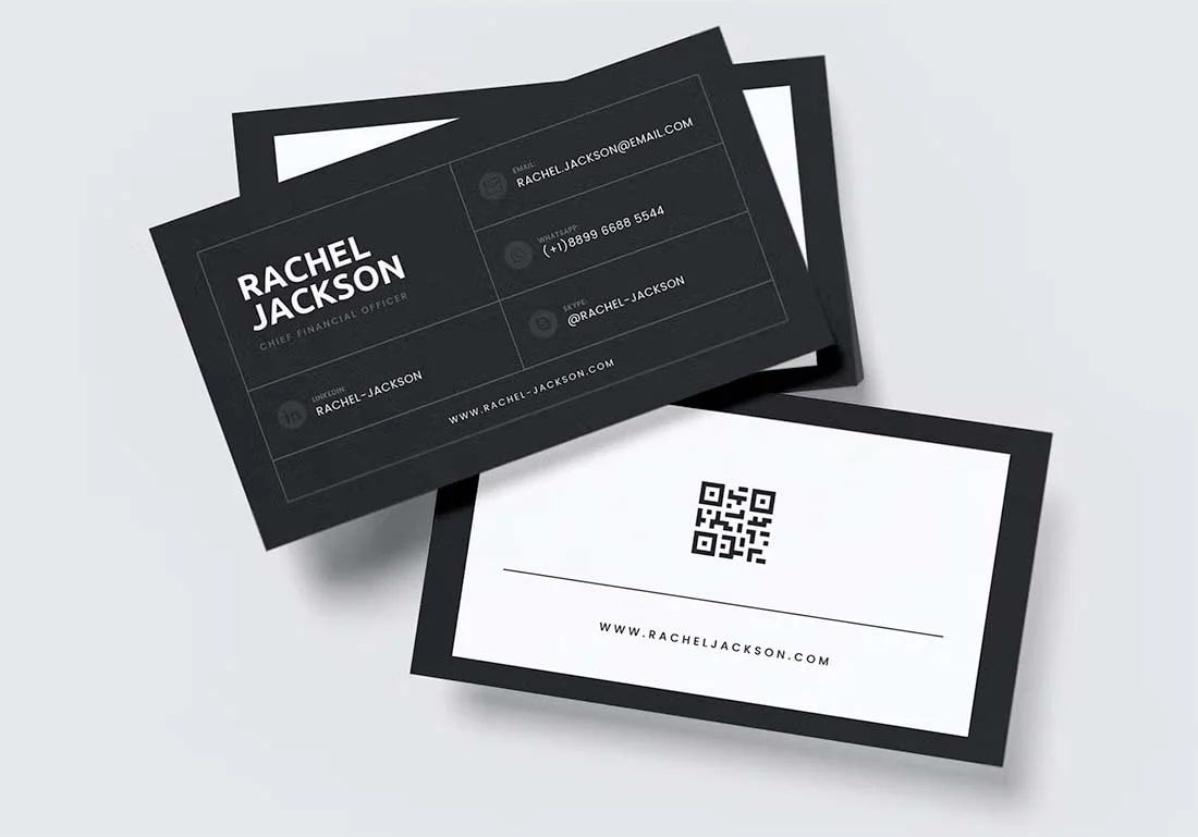business card and a resume with QR codes