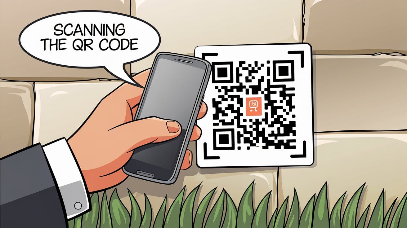 Illustration of scanning and testing the QR code