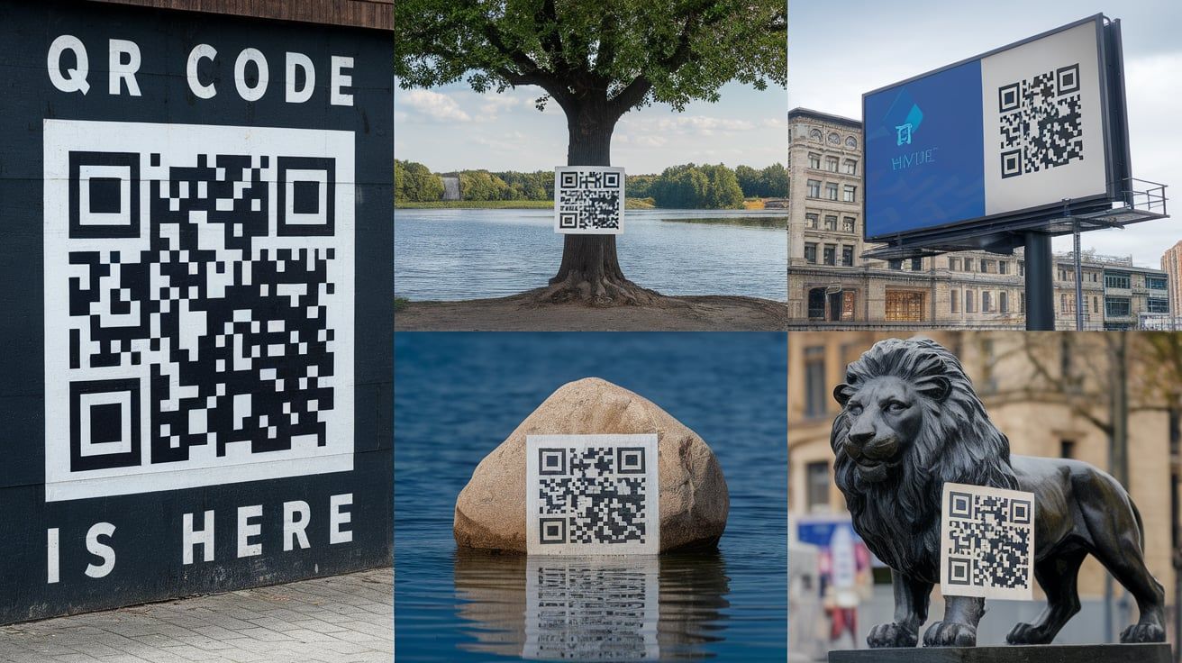 creative examples of QR code placements.