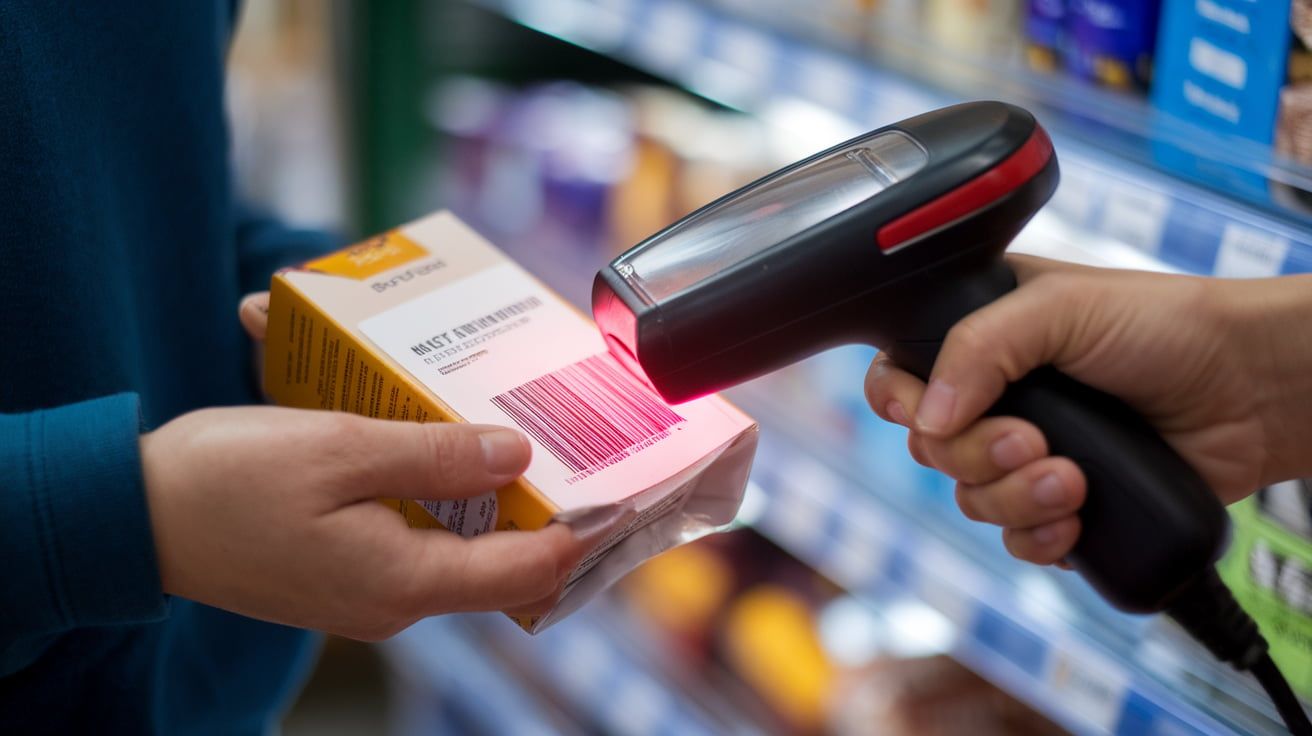 demonstrating a barcode and how it is scanned