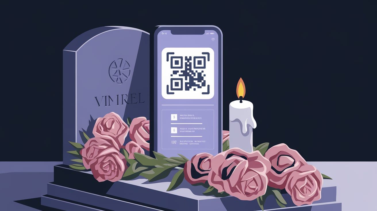 illustrating how scanning a QR code opens up a digital memorial page