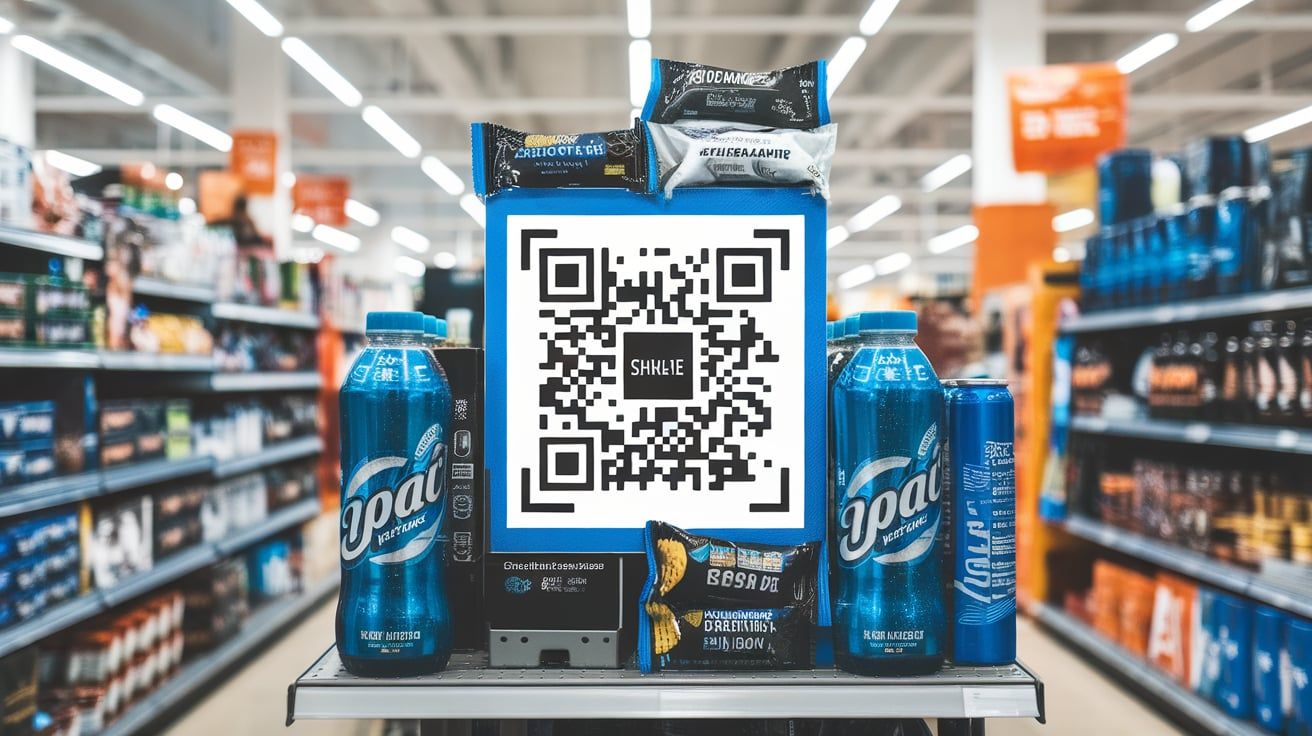 showing a branded QR code in a retail store setting